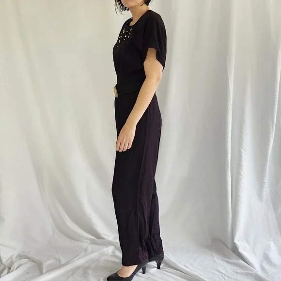 80s Black Jumpsuit - Picture 2 of 6
